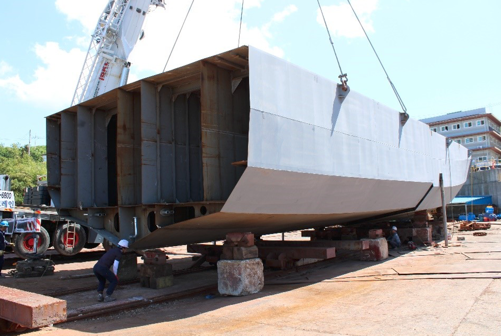 Sailing Cargo Ship at shipyard in Korea